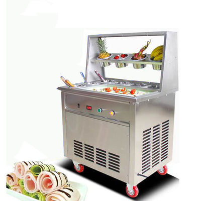 Mesin Es Krim Double Pan Goreng Dengan Freezer / Mesin Es Krim Roller Thai Stir Fry